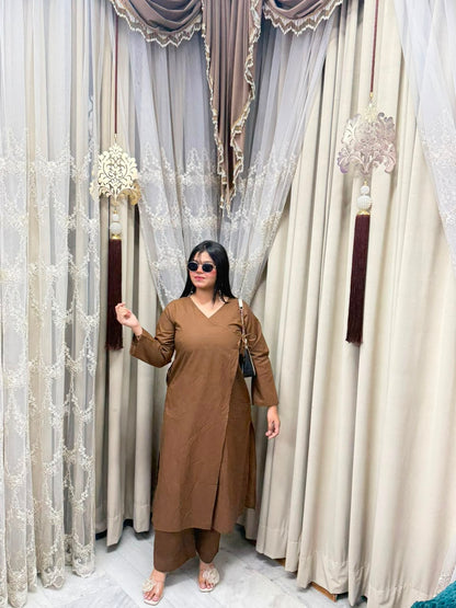 Women's Pure Cotton Plain Angrakha Style Cord Set