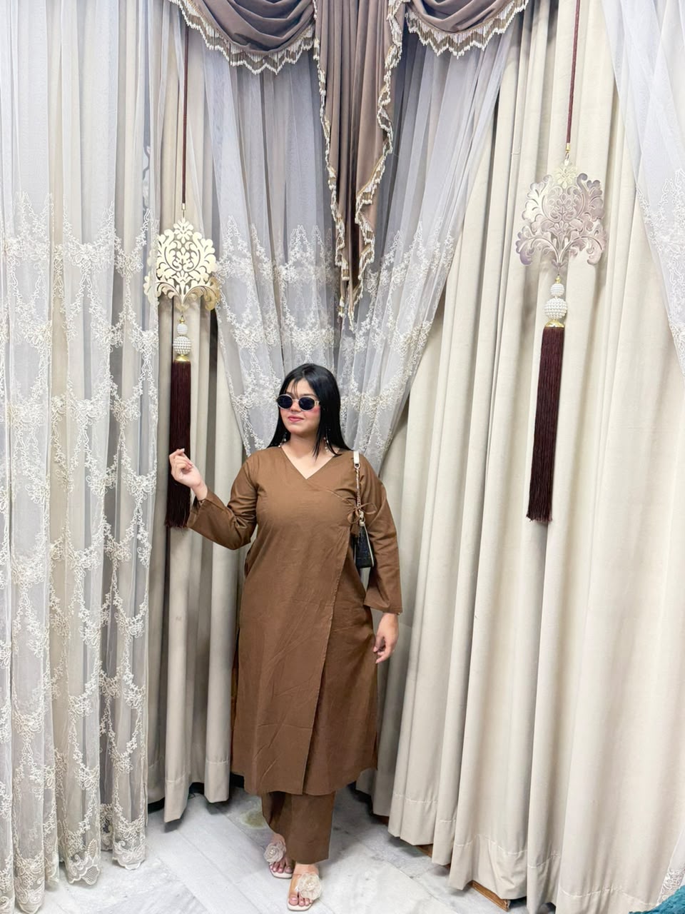 Women's Pure Cotton Plain Angrakha Style Cord Set