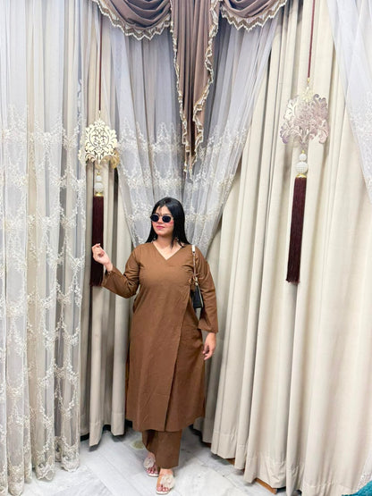 Women's Pure Cotton Plain Angrakha Style Cord Set