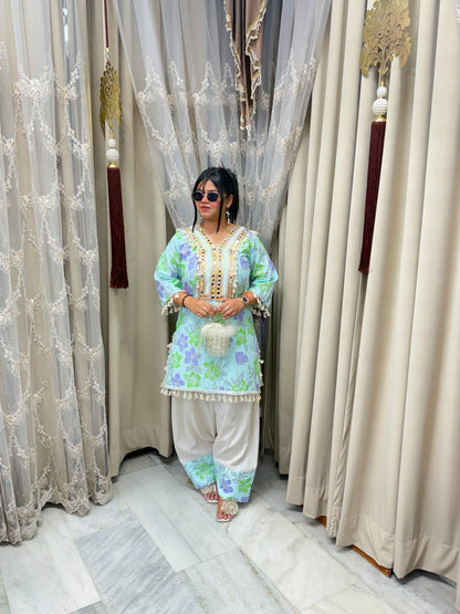 Premium Pure Cotton Bulbul Farshi Co-ord Set with Mirror Work