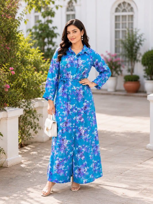 The Orchid Summer Dress | Premium Floral Print Mulmul Cotton Shirt Dress