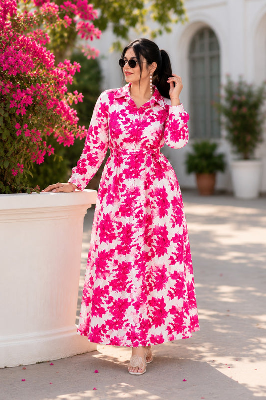 The Orchid Summer Dress | Premium Floral Print Mulmul Cotton Shirt Dress