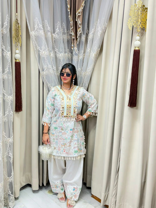 The Farshi Co-ord Set | Premium Heavy Mirror Work Khadi Cotton Fusion Set