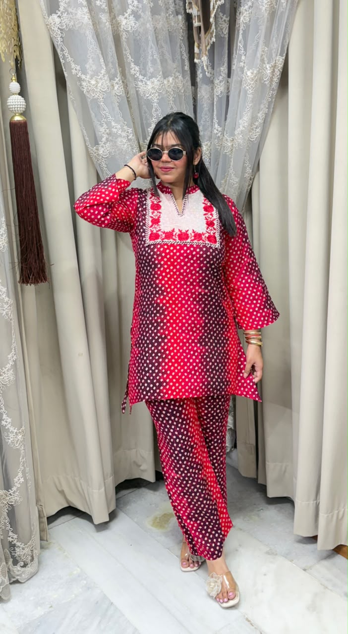 Designer Bandhani Mulmul Cotton Cord Set for Women | Premium Ethnic Co-Ord Set |