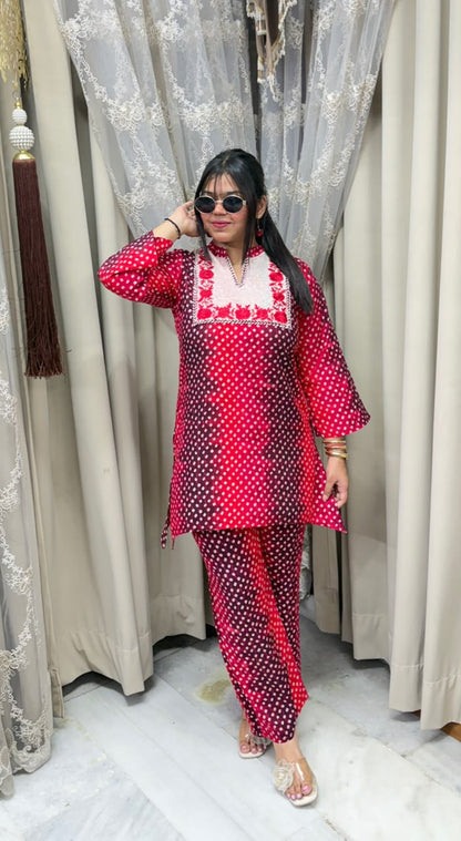 Designer Bandhani Mulmul Cotton Cord Set for Women | Premium Ethnic Co-Ord Set |