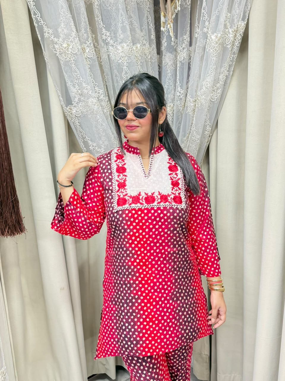 Designer Bandhani Mulmul Cotton Cord Set for Women | Premium Ethnic Co-Ord Set |