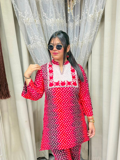 Designer Bandhani Mulmul Cotton Cord Set for Women | Premium Ethnic Co-Ord Set |