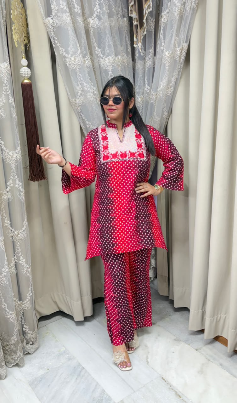 Designer Bandhani Mulmul Cotton Cord Set for Women | Premium Ethnic Co-Ord Set |