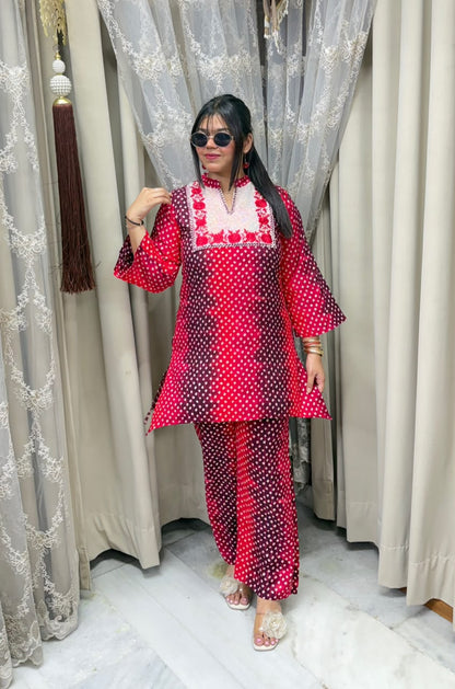 Designer Bandhani Mulmul Cotton Cord Set for Women | Premium Ethnic Co-Ord Set |