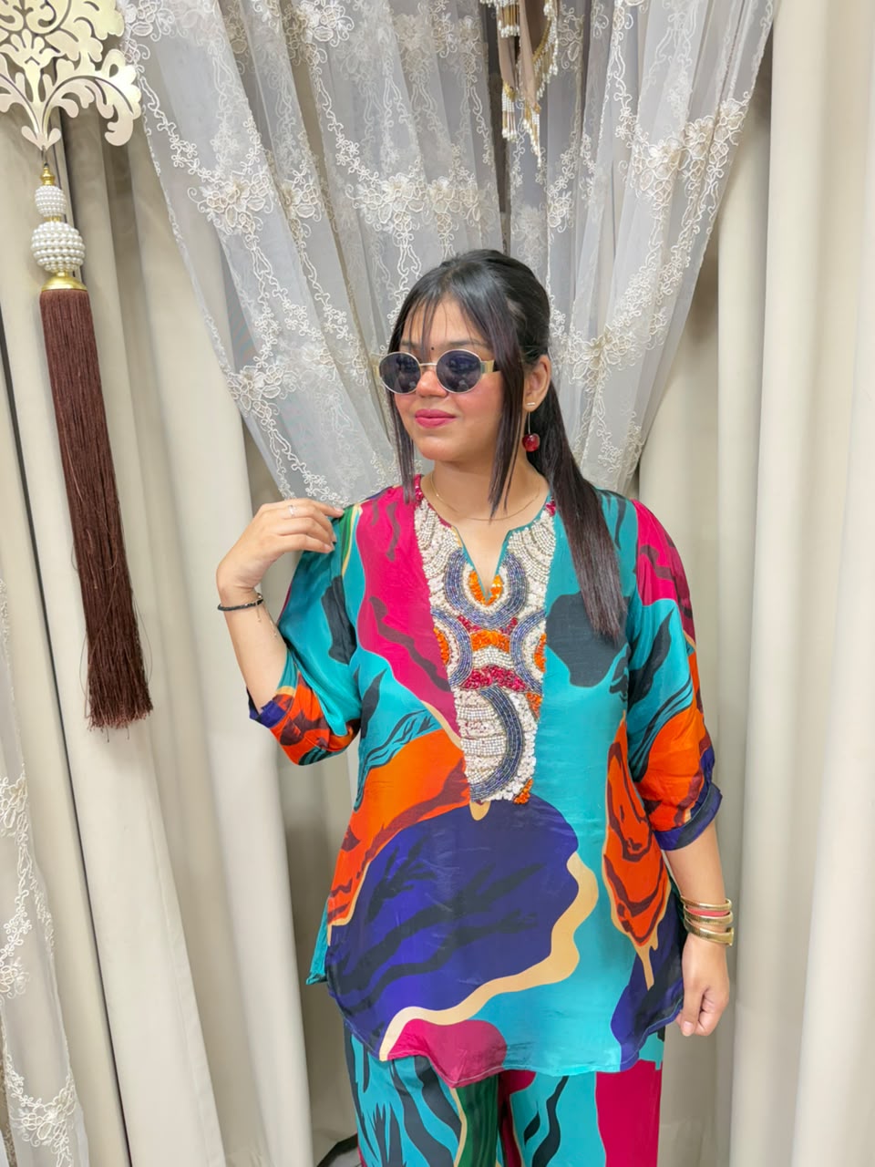 Premium Pure Crepe Designer Multi Co-Ord Set for Women | Elegant Printed Co-Ord Set