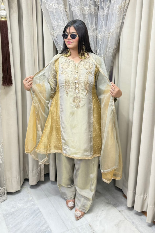 Designer Premium Tissue Suit with Full Hand Work for Women |