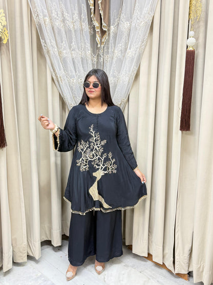 Premium Pure Crepe Embroidered Co-Ord Set for Women | Designer 2-Piece Party Wear Outfit
