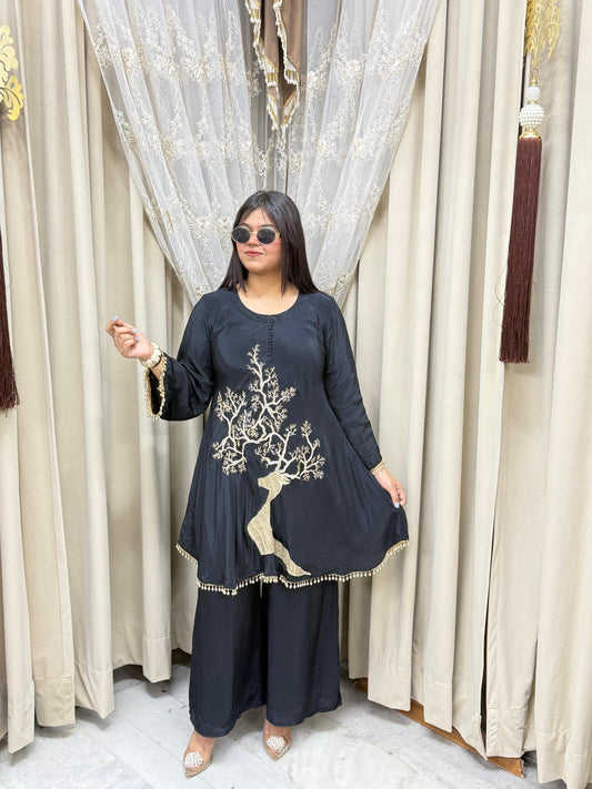 Premium Pure Crepe Embroidered Co-Ord Set for Women | Designer 2-Piece Party Wear Outfit