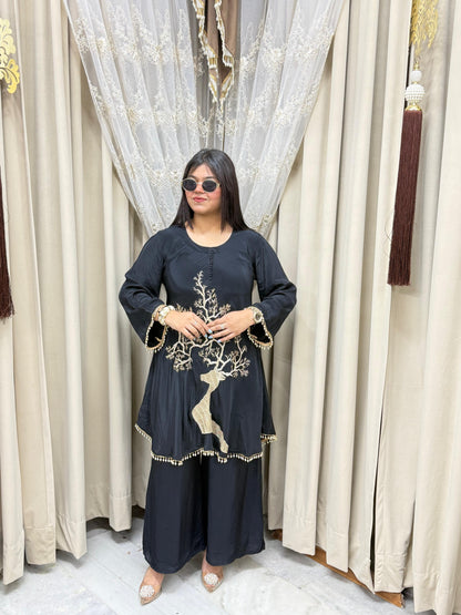 Premium Pure Crepe Embroidered Co-Ord Set for Women | Designer 2-Piece Party Wear Outfit