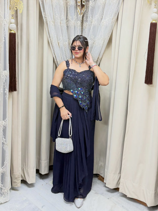 Designed peacock heavy hanwork dress