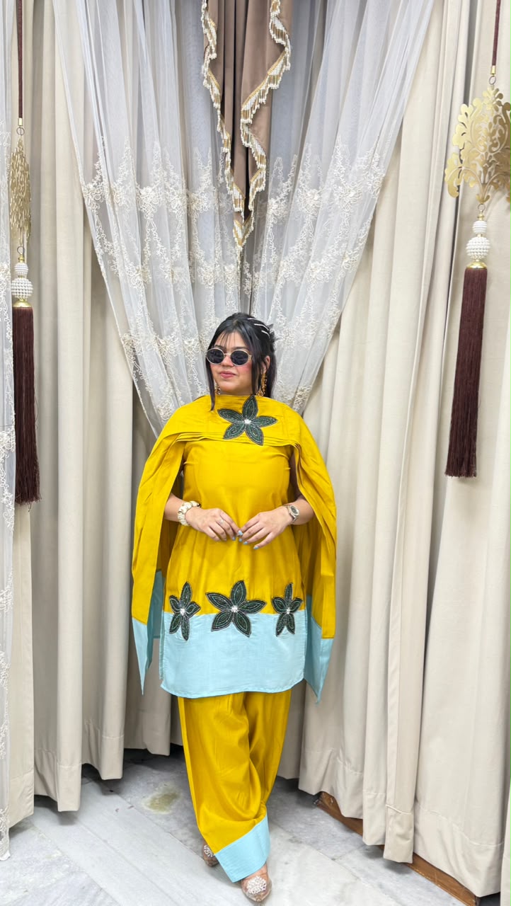 Designer farshi flower contrast suit  Cotton silk