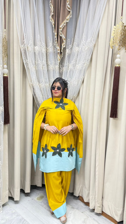 Designer farshi flower contrast suit  Cotton silk