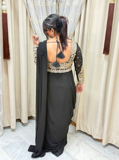 Designer black handwork ready to wear saree
