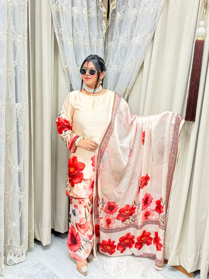 Premium Pure Crepe Silk Digital Floral Print Farshi Suit