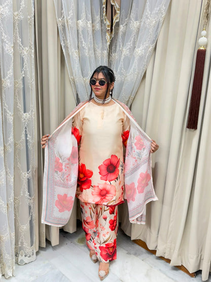 Premium Pure Crepe Silk Digital Floral Print Farshi Suit