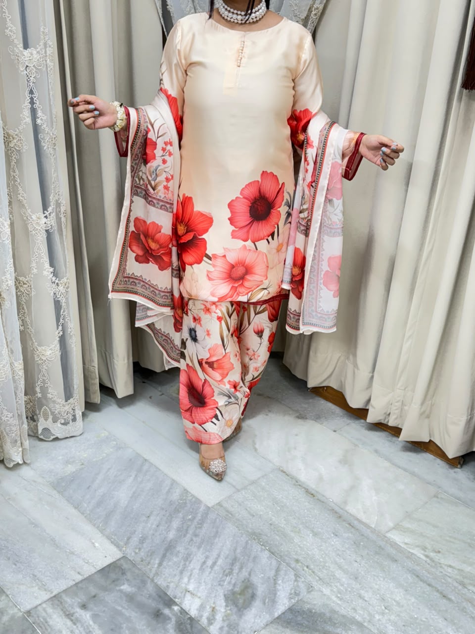 Premium Pure Crepe Silk Digital Floral Print Farshi Suit