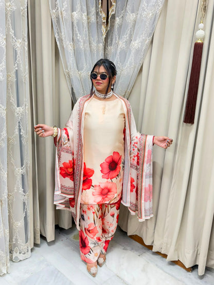 Premium Pure Crepe Silk Digital Floral Print Farshi Suit
