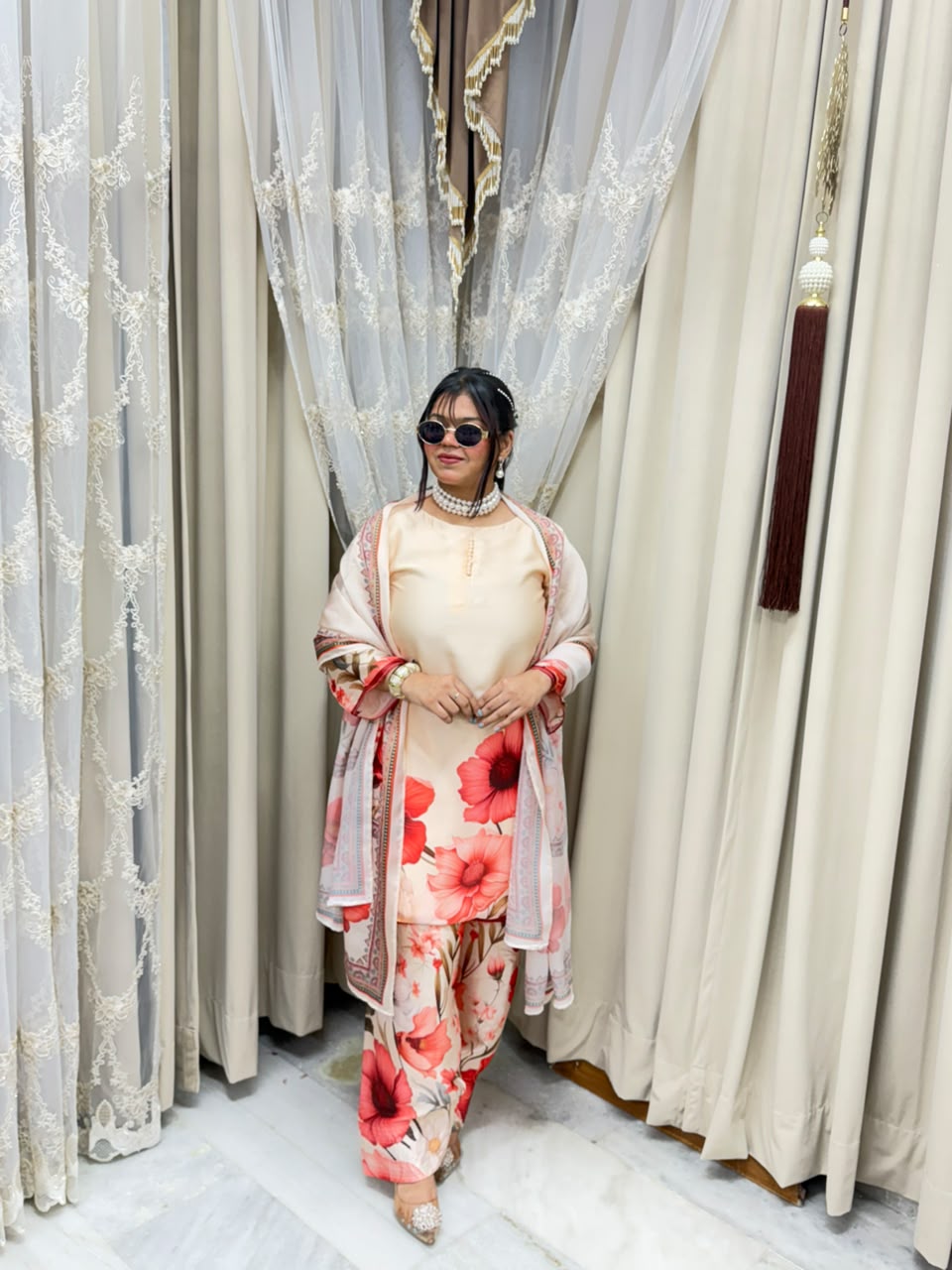 Premium Pure Crepe Silk Digital Floral Print Farshi Suit