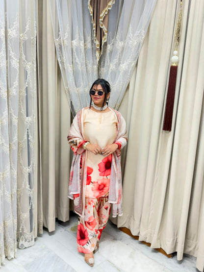 Premium Pure Crepe Silk Digital Floral Print Farshi Suit