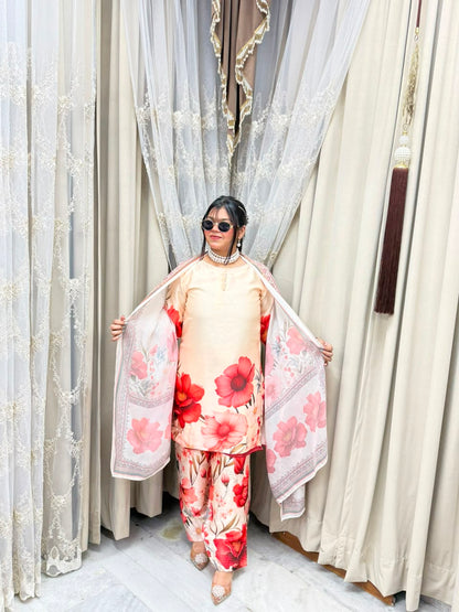 Premium Pure Crepe Silk Digital Floral Print Farshi Suit