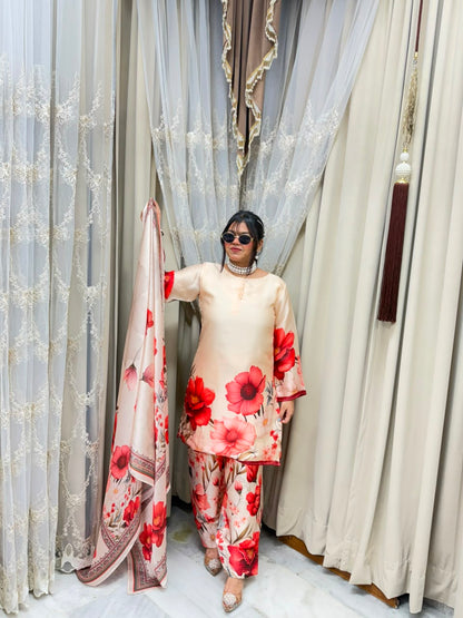 Premium Pure Crepe Silk Digital Floral Print Farshi Suit
