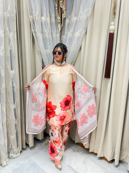 Premium Pure Crepe Silk Digital Floral Print Farshi Suit
