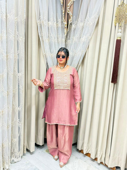 Designer Premium Pure Tissue Farshi Co-ord Set with Handwork