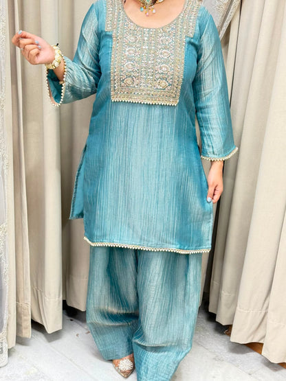 Designer Premium Pure Tissue Farshi Co-ord Set with Handwork