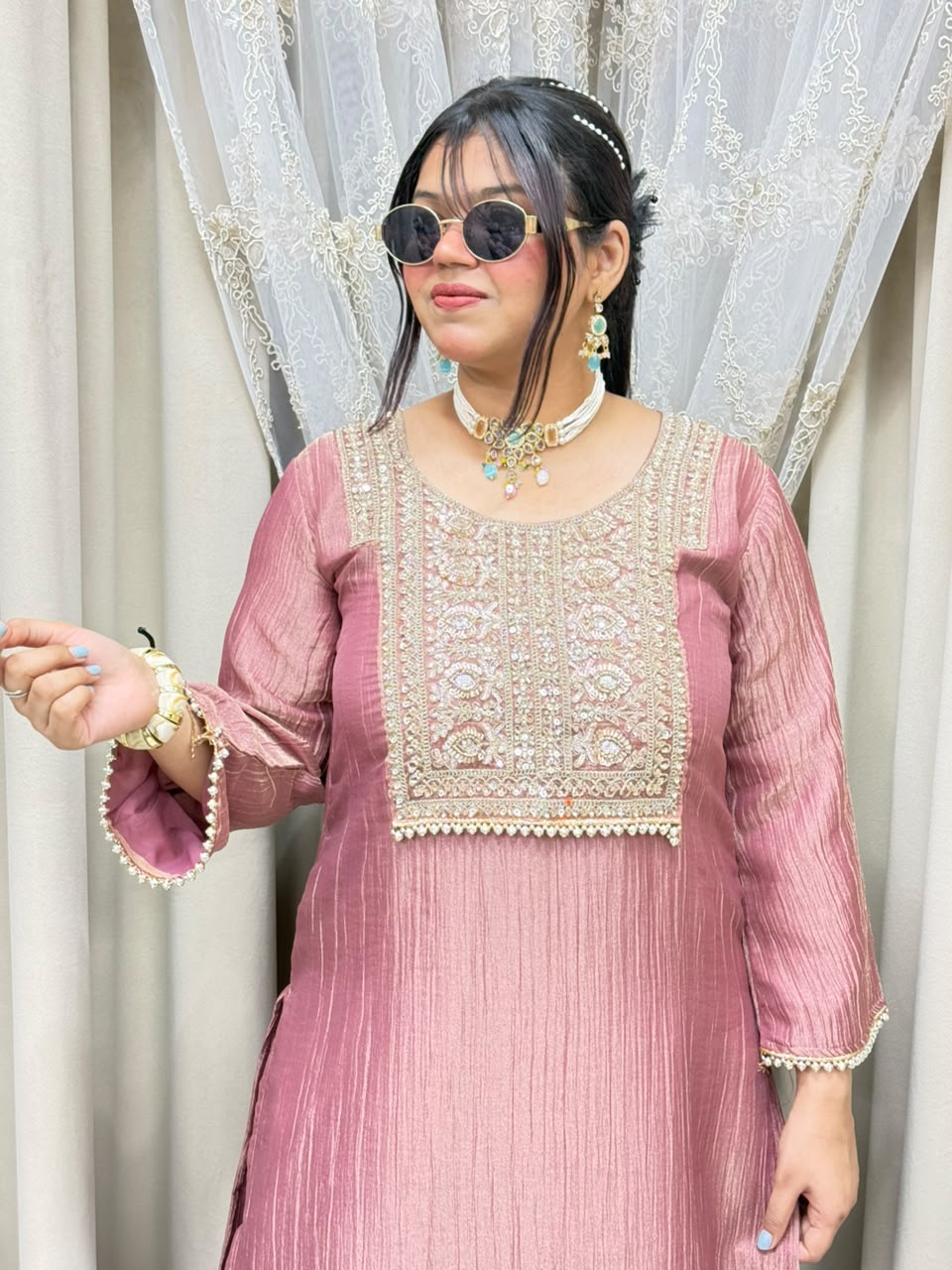 Designer Premium Pure Tissue Farshi Co-ord Set with Handwork