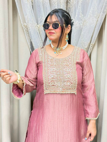 Designer Premium Pure Tissue Farshi Co-ord Set with Handwork