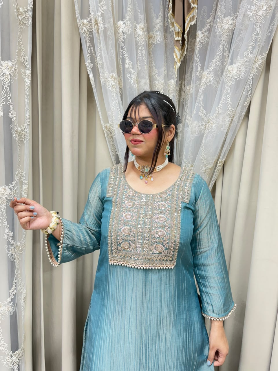 Designer Premium Pure Tissue Farshi Co-ord Set with Handwork