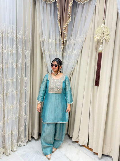 Designer Premium Pure Tissue Farshi Co-ord Set with Handwork