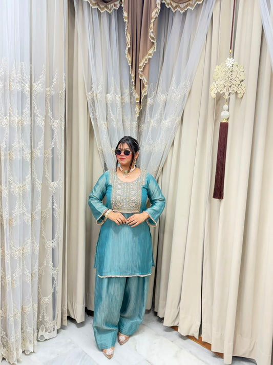 Designer Premium Pure Tissue Farshi Co-ord Set with Handwork