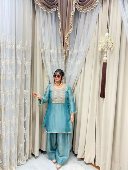 Designer Premium Pure Tissue Farshi Co-ord Set with Handwork