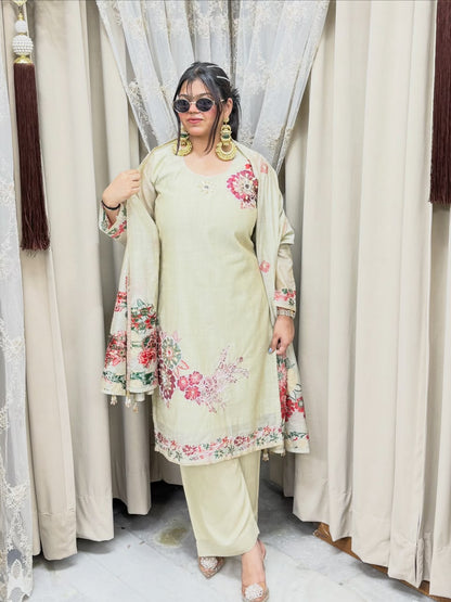Pure Mul Chanderi Floral Handwork Suit