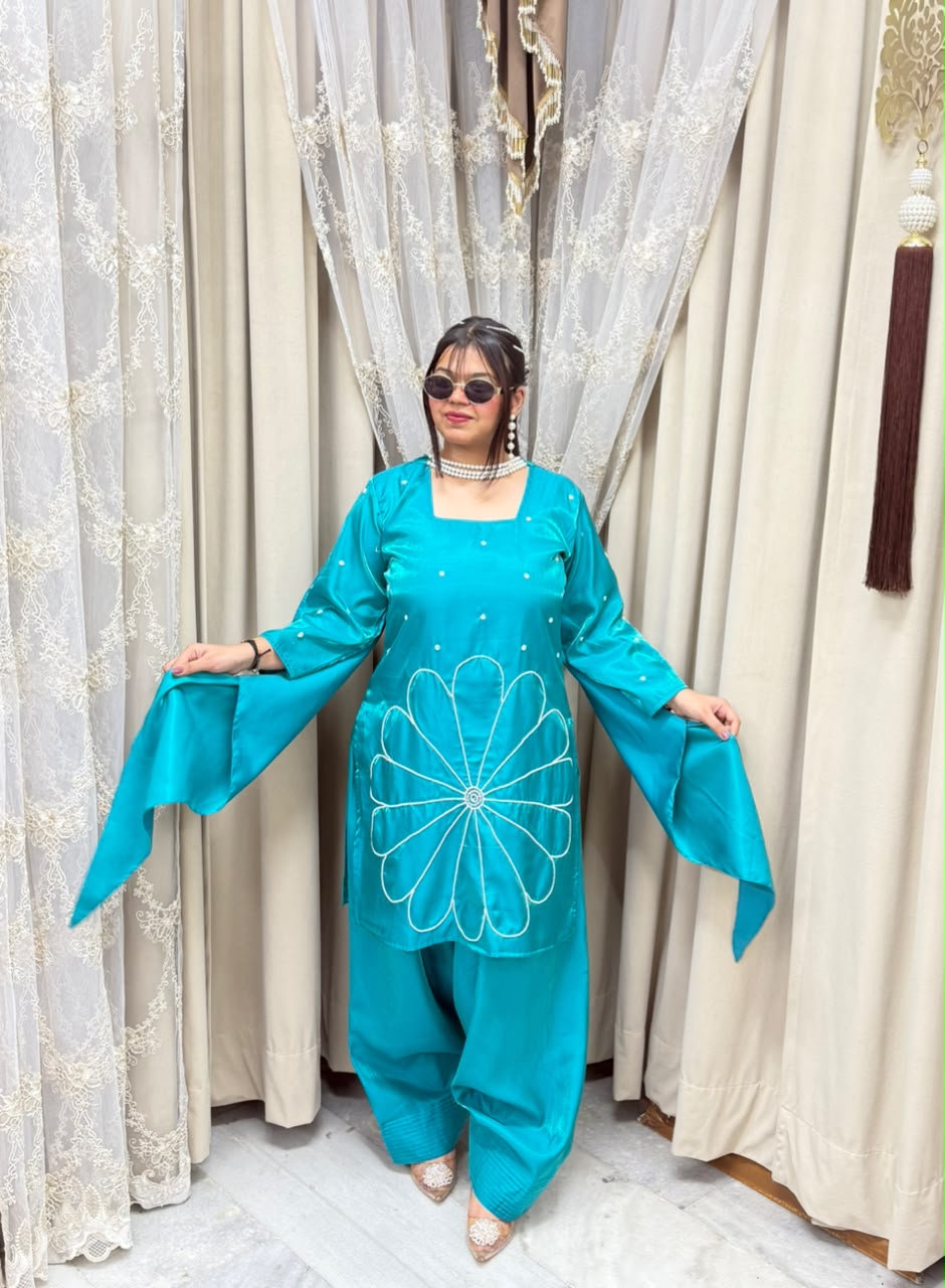 Premium Glass Cotton Silk Designer Pearl Suit Set with Dupatta