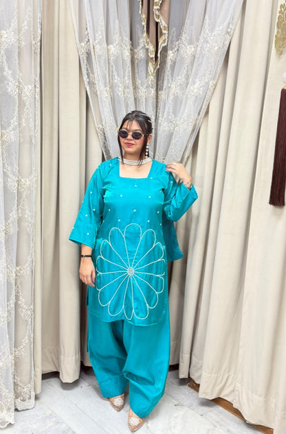 Premium Glass Cotton Silk Designer Pearl Suit Set with Dupatta