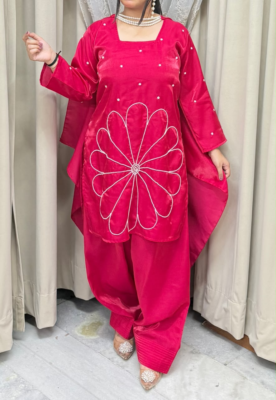 Premium Glass Cotton Silk Designer Pearl Suit Set with Dupatta