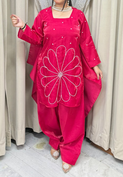 Premium Glass Cotton Silk Designer Pearl Suit Set with Dupatta