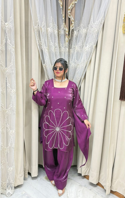 Premium Glass Cotton Silk Designer Pearl Suit Set with Dupatta