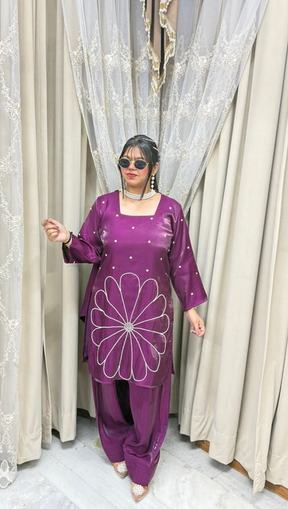 Premium Glass Cotton Silk Designer Pearl Suit Set with Dupatta