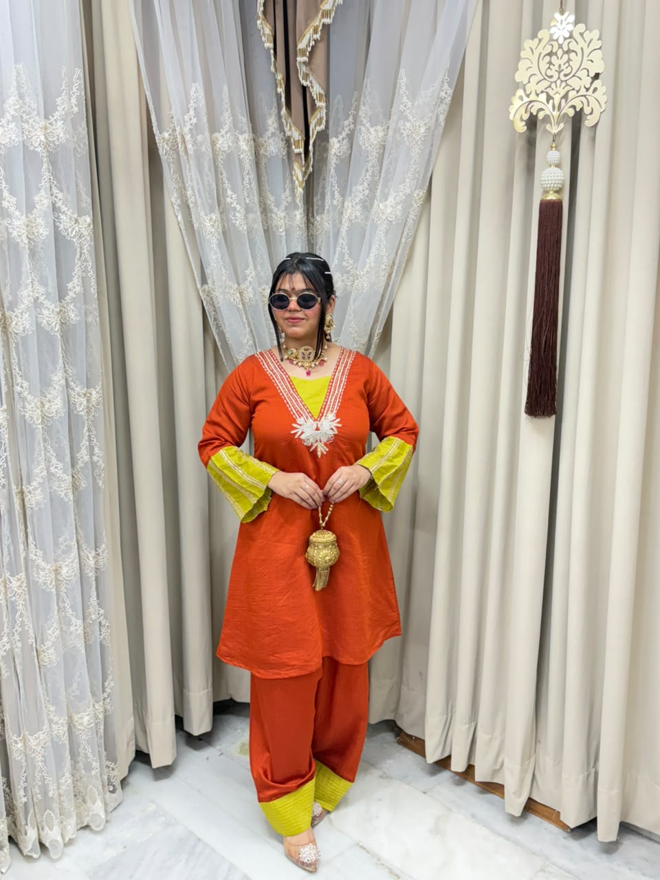 Designer Pure Cotton Silk Farshi Co-ord Set with Embroidery