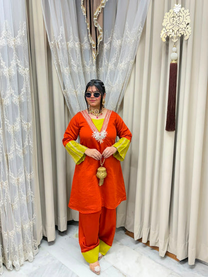 Designer Pure Cotton Silk Farshi Co-ord Set with Embroidery