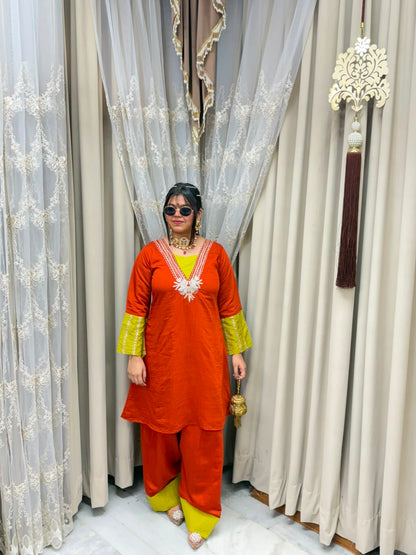 Designer Pure Cotton Silk Farshi Co-ord Set with Embroidery