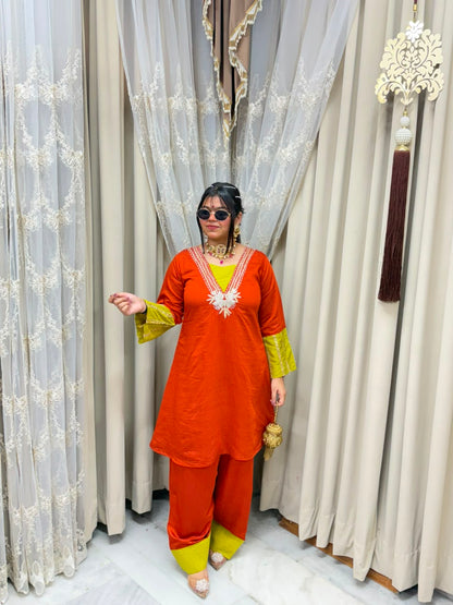 Designer Pure Cotton Silk Farshi Co-ord Set with Embroidery